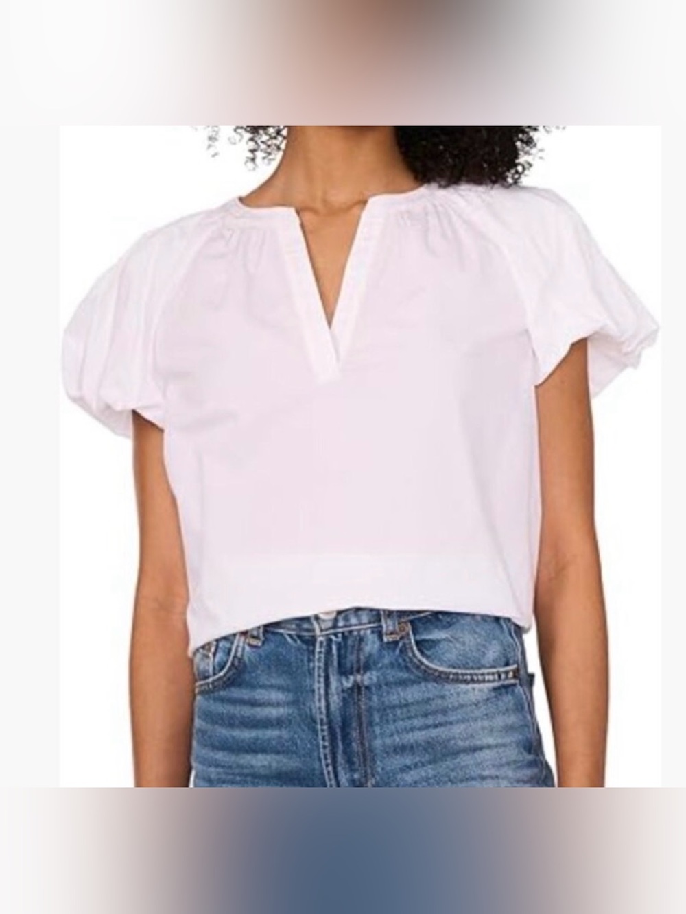 CQ by CQ Women’s White Split-Neck Puff Sleeve Top